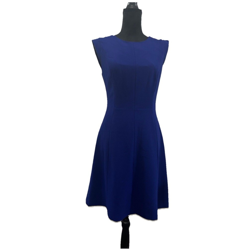 Vince Camuto Womens Sz 6 Dress Royal Blue Fit Flare Cap Sleeve Zipper Cocktail